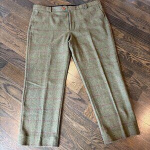 Men's Tweed Pants Trousers - Moss Green with Burgundy Windowpane - 40x27